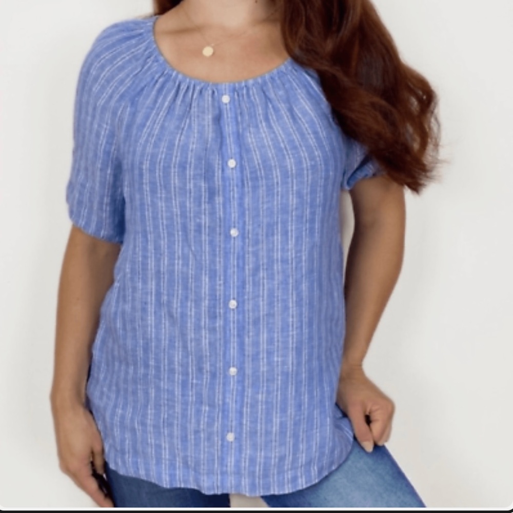 Talbots blue stripe peasant top